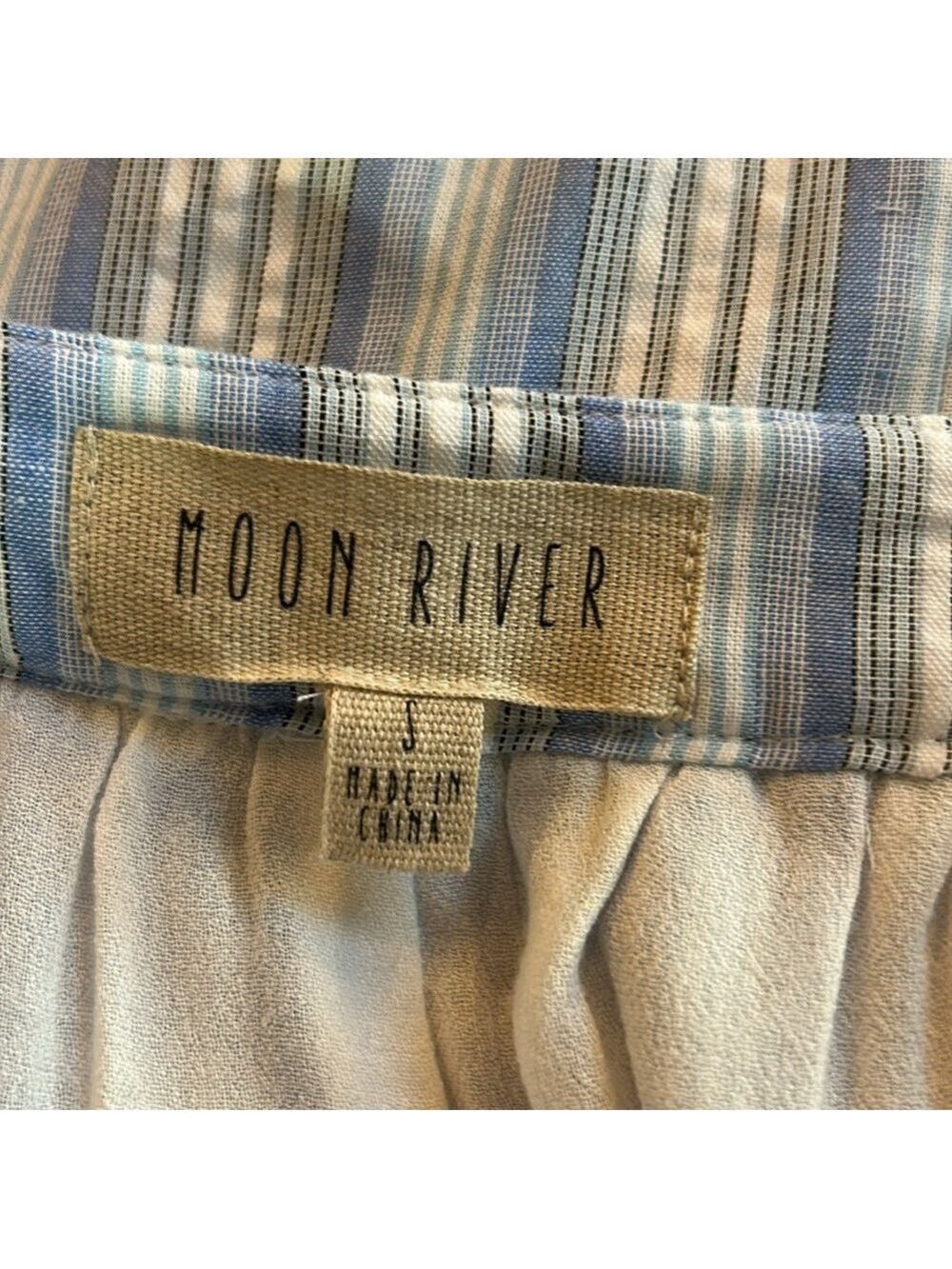Moon River NWOT Light Blue Striped Ruffle Fringe High Low Maxi Skirt 100% cotton - Picture 8 of 12